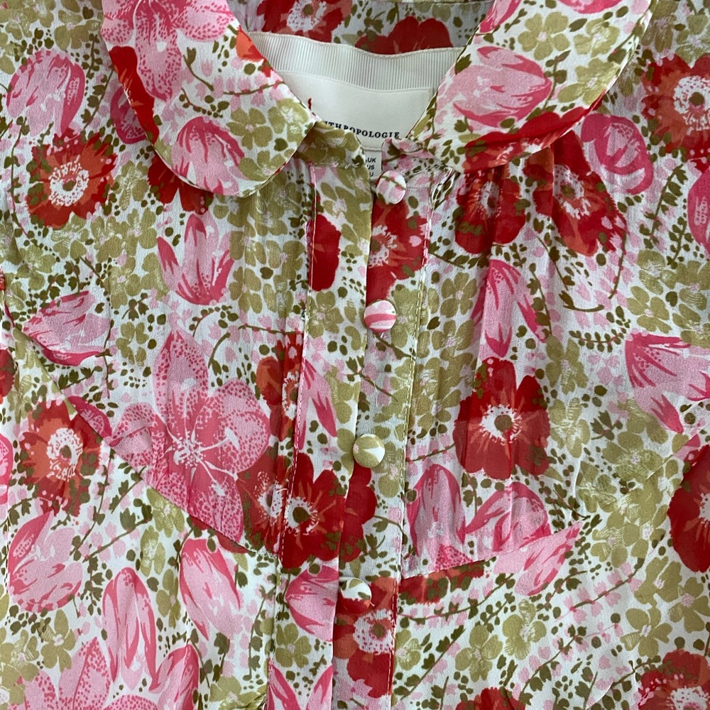 By Anthropologie Puff-Sleeve Ruched Mesh Midi Shirt Dress 4p new pink nwt - Picture 7 of 9